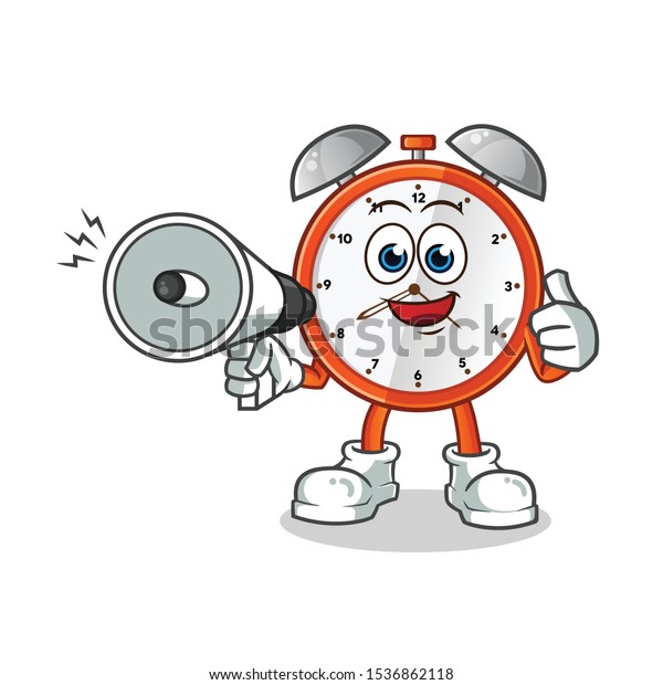 Alarm Clock Hold Handy Loudspeaker Mascot Stock Vector Royalty Free