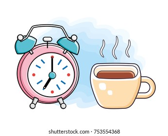Alarm clock and hot coffee cup