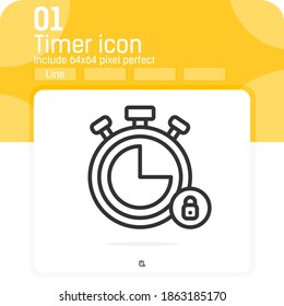 Alarm clock hour lock minute time timer icon with outline style isolated on white background. Vector illustration timer sign symbol icon concept for web, ui, ux, website, business and mobile apps