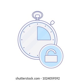 Alarm clock hour minute time timer unlock icon. Vector illustration