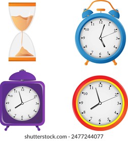 alarm clock and hourglass clip art. set of clocks