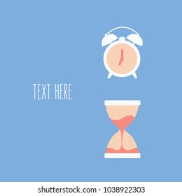 Alarm Clock & Hourglass or sandglass isolated flat design. hour glass & sand. time running out. summertime. 