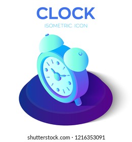 Alarm Clock Icon. 3D Isometric Alarm Clock sign. Time symbol. Created For Mobile, Web, Decor, Print Products, Application. Perfect for web design, banner and presentation. Vector Illustration.