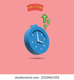 Alarm clock icon 3d minimal 3d design concept of time, service and support with up arrow eps 10