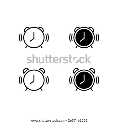 Alarm clock icon. Alarmclock vector set. Isolated alarm clock ringing sign. Black line icon ringing alarmclock to wake up.