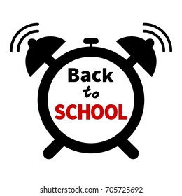 Alarm clock icon with Back to school text. Flat design icon isolated on white background