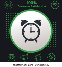 Alarm clock icon. Background consisting of green and black colors. modern design