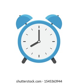 Alarm clock icon with bells and hour, minute hands with clock face. Alarm timer shows 10 clock. Reminder concept. Flat vector illustration.