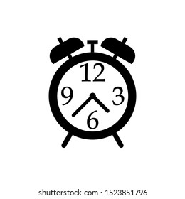 Alarm clock icon, black isolated on white background, vector illustration.