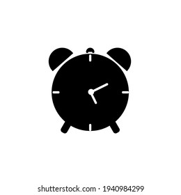 Icono de reloj de alarma. Icono negro aislado en fondo blanco. La vieja silueta del reloj. Icono simple. elemento de diseño de aplicaciones móviles y página de sitio Web.