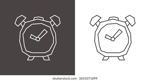 Icono del reloj despertador en el arte de la línea negra y el estilo del recorte del arte de la línea blanca