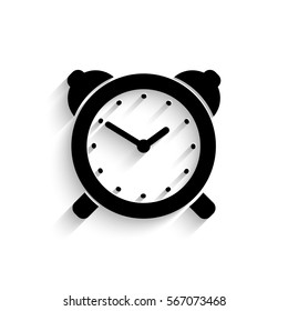 Alarm clock icon - black vector illustration with  shadow