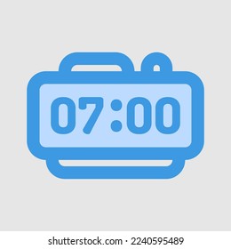 Icono de reloj de alarma en estilo azul sobre muebles, uso para presentación de aplicación móvil del sitio web