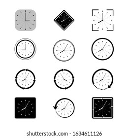 Alarm clock icon consists of clock logos. Alarm clock vector in white background. This alarm clock vector has set of timer and watch. Set of alarm watch shape illustration. Time and timer concept.