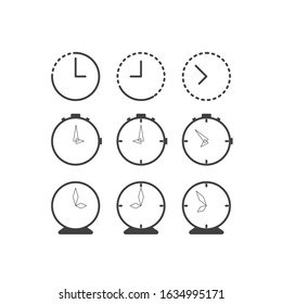 Alarm clock icon consists of clock logos. Alarm clock vector in white background. This alarm clock vector has set of timer and watch. Set of alarm watch shape illustration. Time and timer concept.