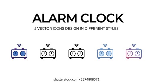 alarm clock Icon Design in Five style with Editable Stroke. Line, Solid, Flat Line, Duo Tone Color, and Color Gradient Line. Suitable for Web Page, Mobile App, UI, UX and GUI design.