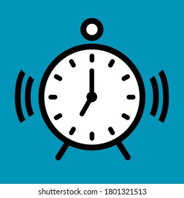 Alarm clock icon with dial and arrows. Ringtone and vibration. Vector outline illustration.
