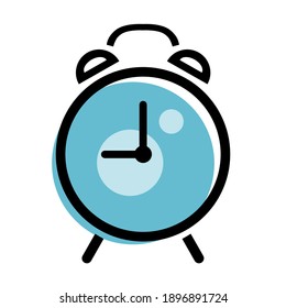 Alarm clock icon with dial and arrows. Ringtone and vibration. Vector isolated outline illustration.