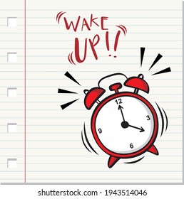 alarm clock icon doodle on white paper background 