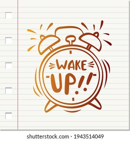 doodle de icono del reloj de alarma sobre fondo de papel blanco 