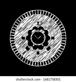 emblema de tiza dibujado, estilo retro, tiza o textura de pizarra
