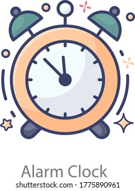 An alarm clock icon in editable flat style, ringing clock