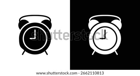 Alarm clock icon in flat black solid vector set