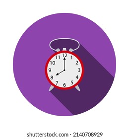 Alarm Clock Icon. Flat Circle Stencil Design With Long Shadow. Vector Illustration.