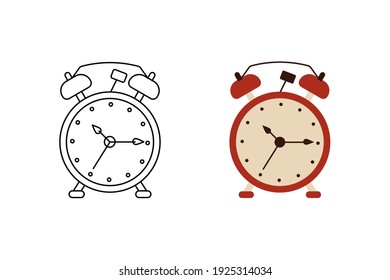 Alarm clock icon in flat design style and in line. Simple icon of watch for logo design