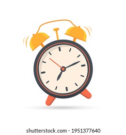 Icono de reloj de alarma en un diseño plano con sombra