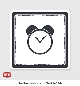 Alarm clock icon. Flat design style. Made vector illustration. Emblem or label with shadow.