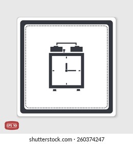 Alarm clock icon. Flat design style. Made vector illustration. Emblem or label with shadow.