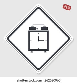 Alarm clock icon. Flat design style. Made vector illustration. Emblem or label with shadow.
