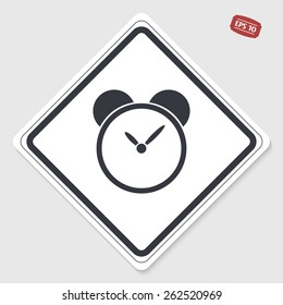 Alarm clock icon. Flat design style. Made vector illustration. Emblem or label with shadow.