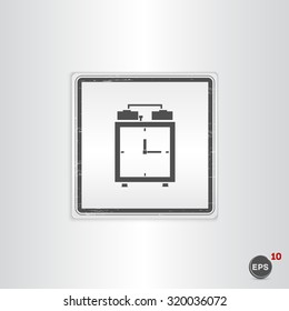 Alarm clock icon. Flat design style. Made vector illustration. Emblem or label with shadow.