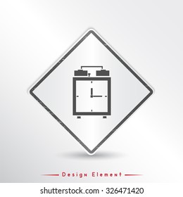 Alarm clock icon. Flat design style. Made vector illustration. Emblem or label with shadow.