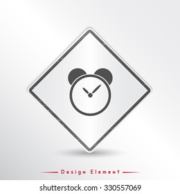 Alarm clock icon. Flat design style. Made vector illustration. Emblem or label with shadow.