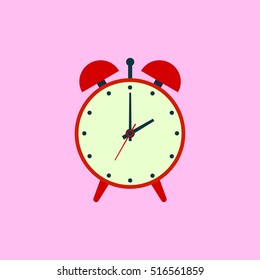 Alarm clock icon. Flat design style. Simple icon. Web site page and mobile app design element. Red alarm clock