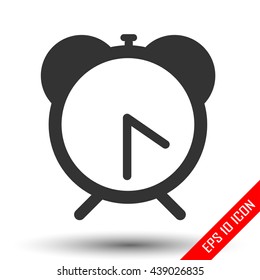 Alarm clock icon. Flat logo of alarm clock on white background. Vector illustration.