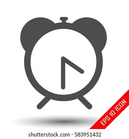 Alarm clock icon. Flat logo of alarm clock on white background. Vector illustration.
