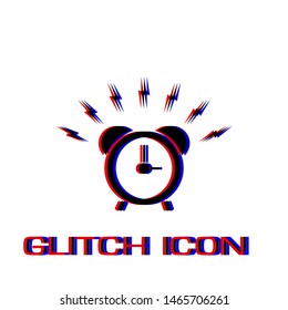 Alarm clock icon flat. Simple pictogram - Glitch effect. Vector illustration symbol