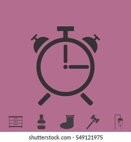 Alarm clock icon flat. Simple vector grey pictogram and bonus symbol