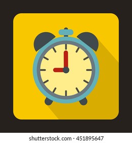 Alarm clock icon in flat style on a yellow background