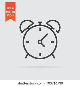 Alarm clock icon in flat style isolated on grey background. For your design, logo. Vector illustration.