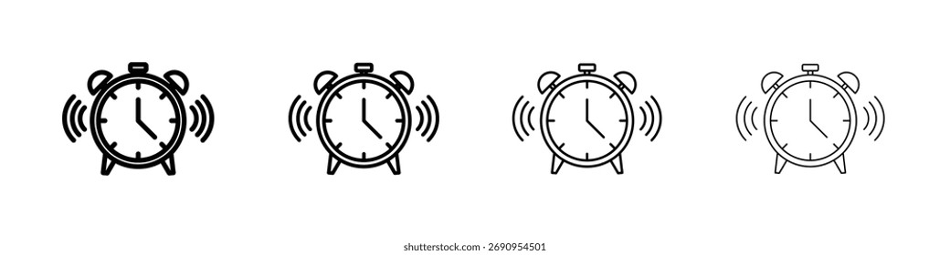 Ícone de relógio de alarme Conjunto de contornos de ilustrações de vetor de linha fina plana