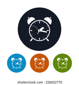 The alarm clock icon,   the four types of colorful round icons, vector illustration