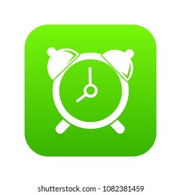 Alarm clock icon green vector isolated on white background