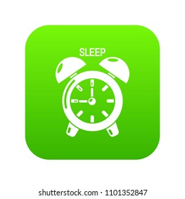 Alarm clock icon green vector isolated on white background