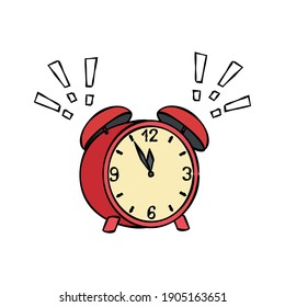 Alarm clock icon - hand drawn vector illustration isolated on white. Flat colors.