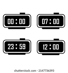 diseño de la ilustración del icono de reloj de alarma. 00.00 am, 07.00 am, 23.59 pm, 12.00 am